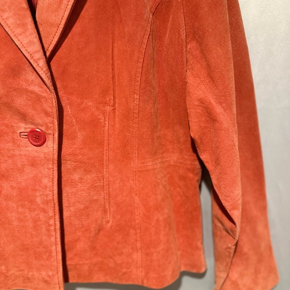 Vintage Pale Peach Suede Leather Blazer Jacket Coat Size Petite Large - Picture 3 of 7